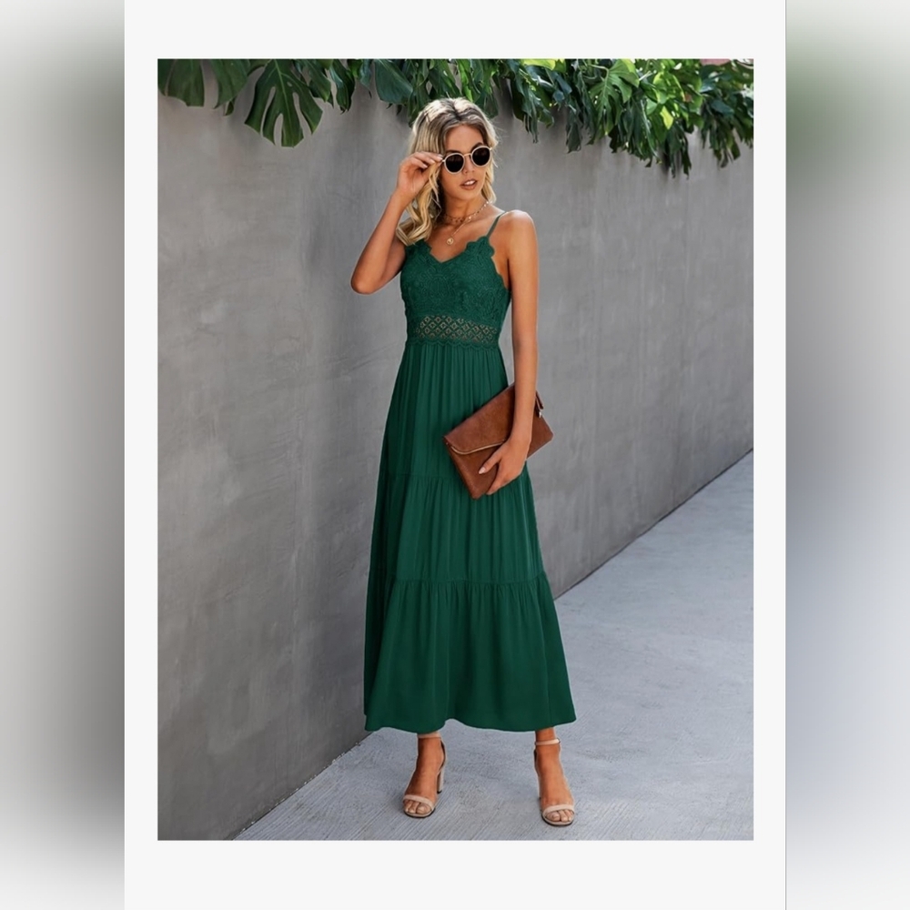 Emerald Green Lace Maxi Dress NWOT